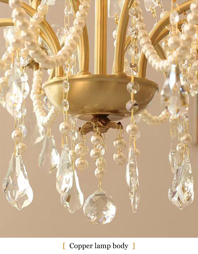 French Luxury American Classic Copper Vintage Crystal Chandelier for Restaurant Living Room Hotel Bedroom Hanging Pendant Lights