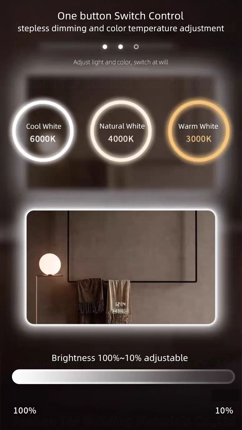 Hotel Anti-fog Touch Screen Sensor Switch Frameless Wall Makeup Vanity Smart LED Bathroom Mirror