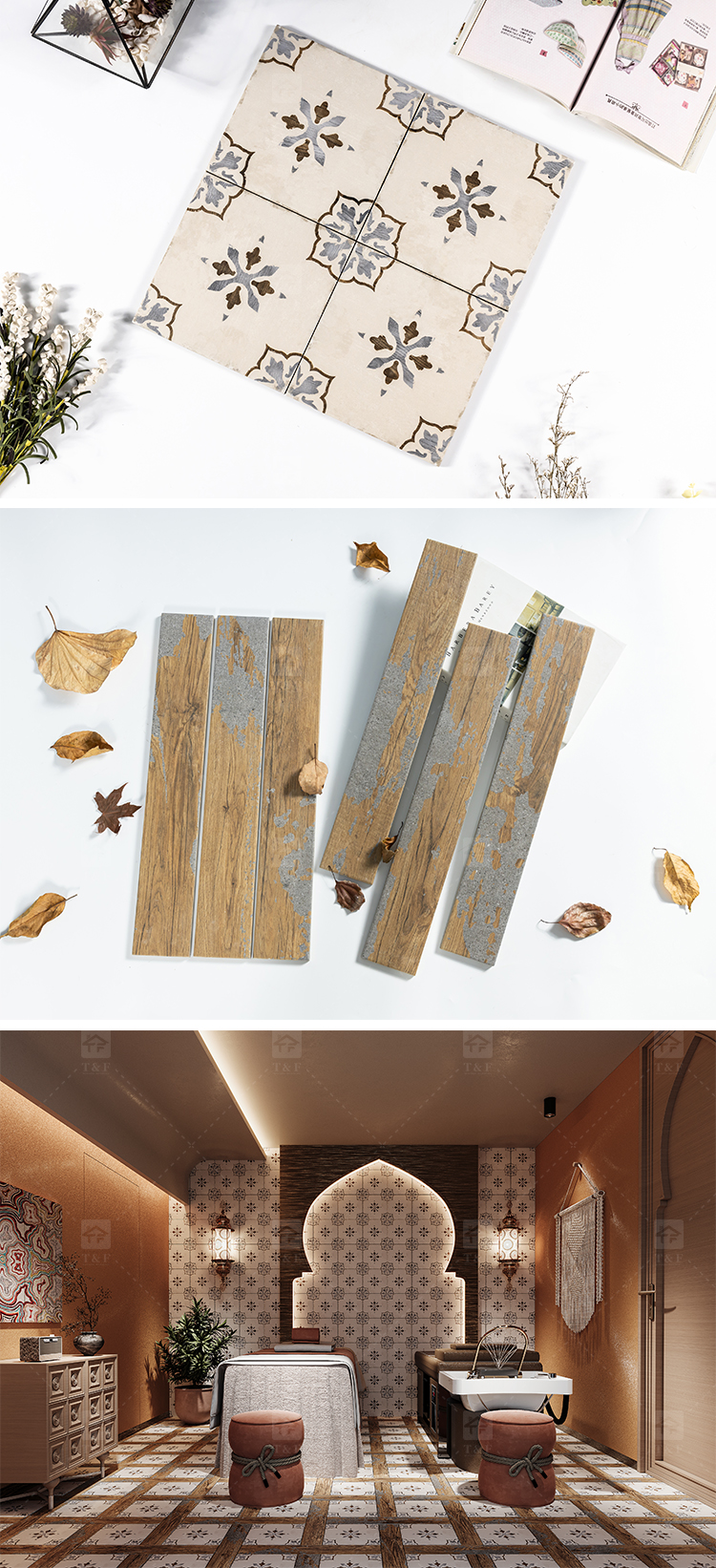 New Arrival French Vintage Mixed Pattern Porcelain Floor Tiles for Bathroom Kitchen Backsplash Wall Living Room