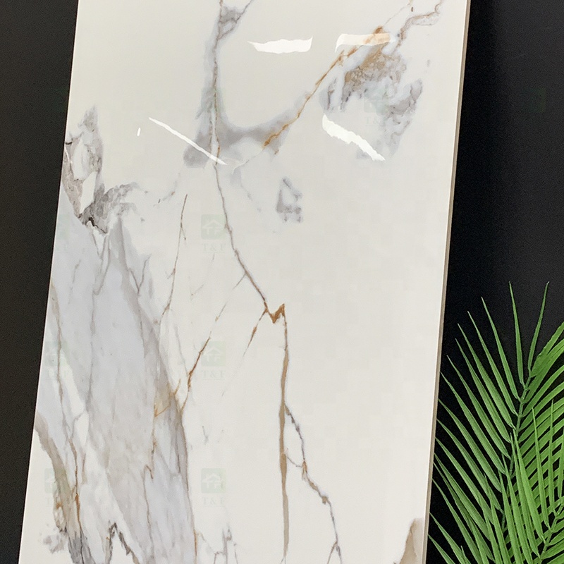 Luxury Large Format Calacatta Golden White Polished Glazed Marble Stone Slab Wall Tile for Floor 60x120 Porcelain