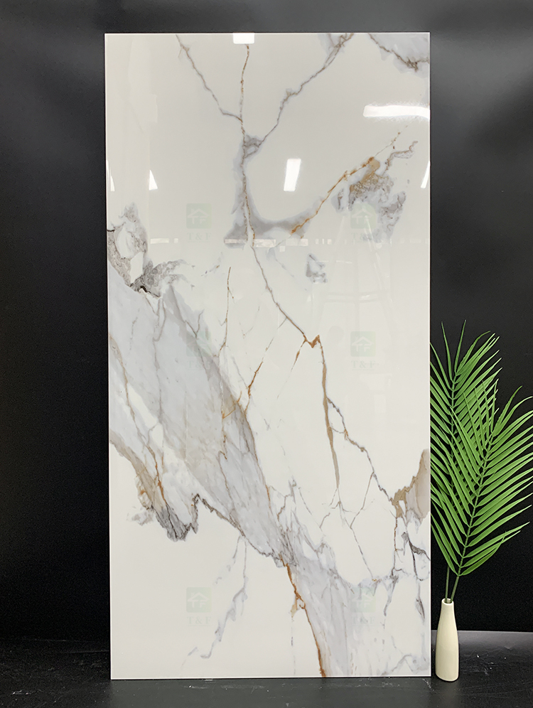 Luxury Large Format Calacatta Golden White Polished Glazed Marble Stone Slab Wall Tile for Floor 60x120 Porcelain