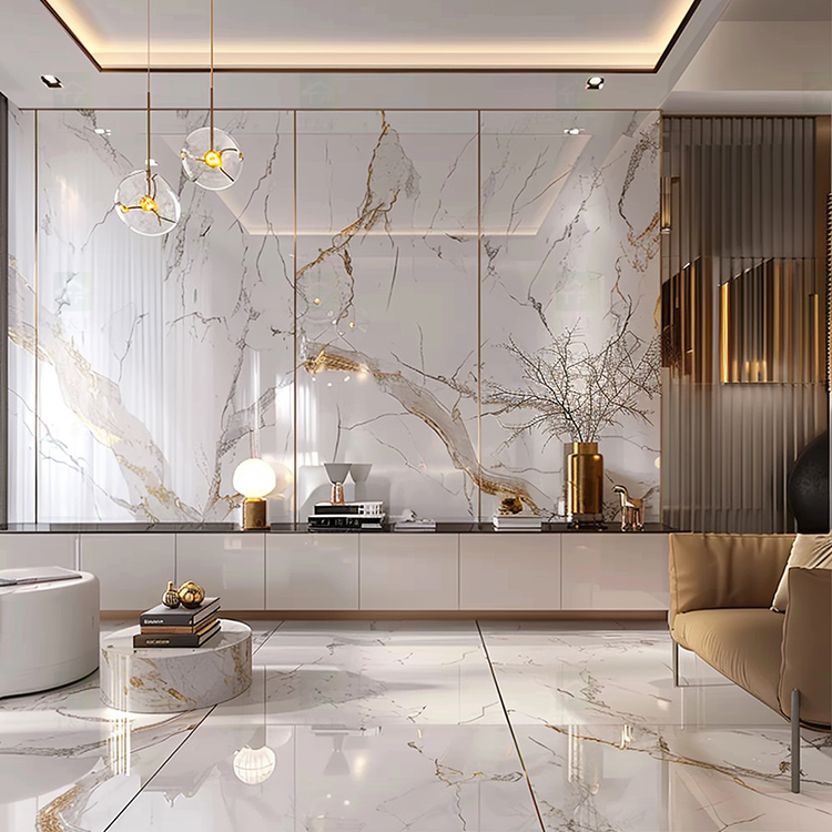 Luxury Large Format Calacatta Golden White Polished Glazed Marble Stone Slab Wall Tile for Floor 60x120 Porcelain