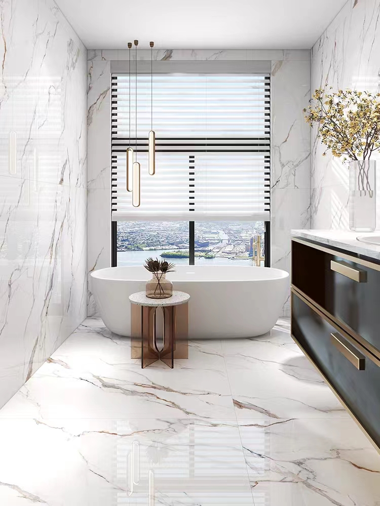 Luxury Large Format Calacatta Golden White Polished Glazed Marble Stone Slab Wall Tile for Floor 60x120 Porcelain