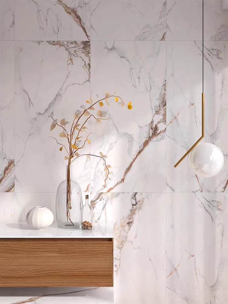 Luxury Large Format Calacatta Golden White Polished Glazed Marble Stone Slab Wall Tile for Floor 60x120 Porcelain