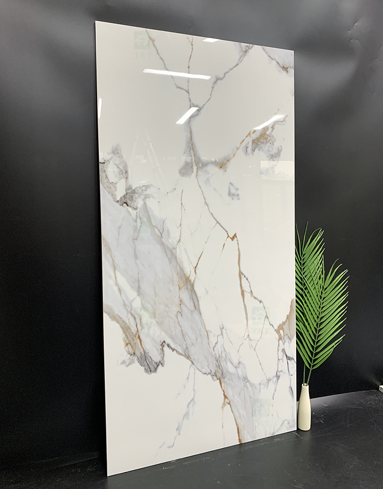 Luxury Large Format Calacatta Golden White Polished Glazed Marble Stone Slab Wall Tile for Floor 60x120 Porcelain