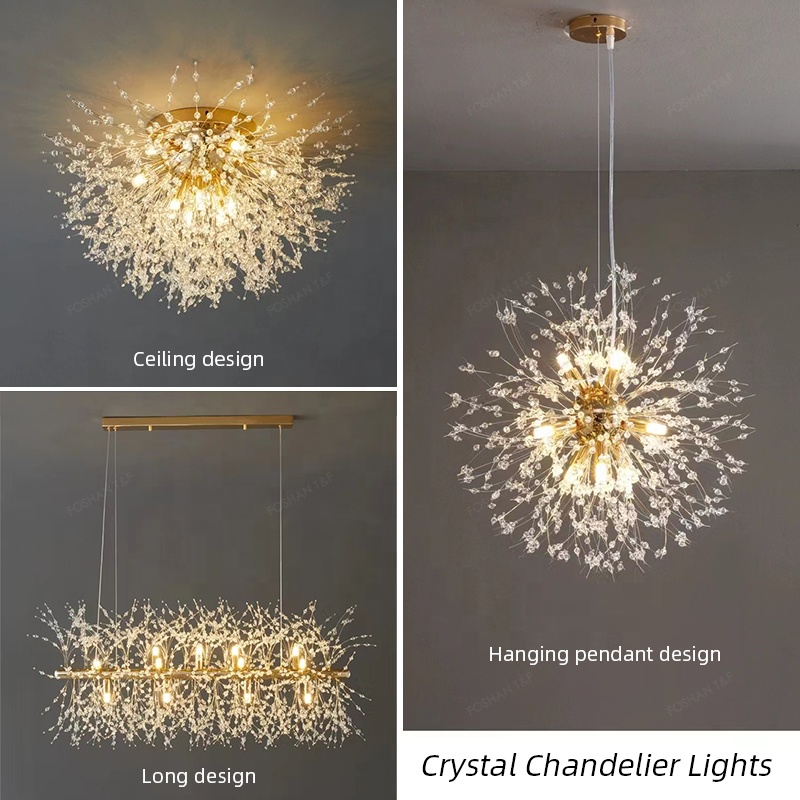 Modern Dandelion Pendant Light for Home Bedroom Restaurant Bar Hanging Vintage Decorative Led Crystal Chandelier