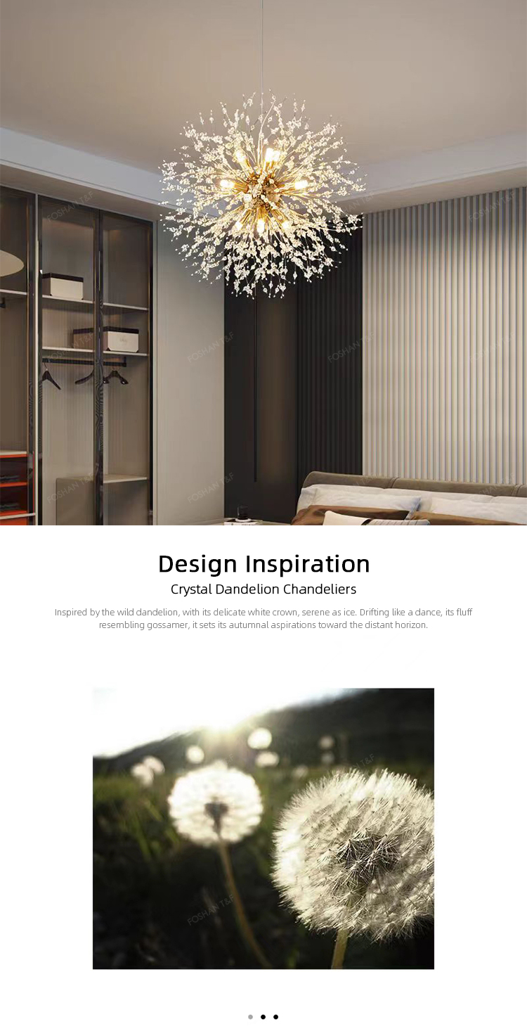 Modern Dandelion Pendant Light for Home Bedroom Restaurant Bar Hanging Vintage Decorative Led Crystal Chandelier