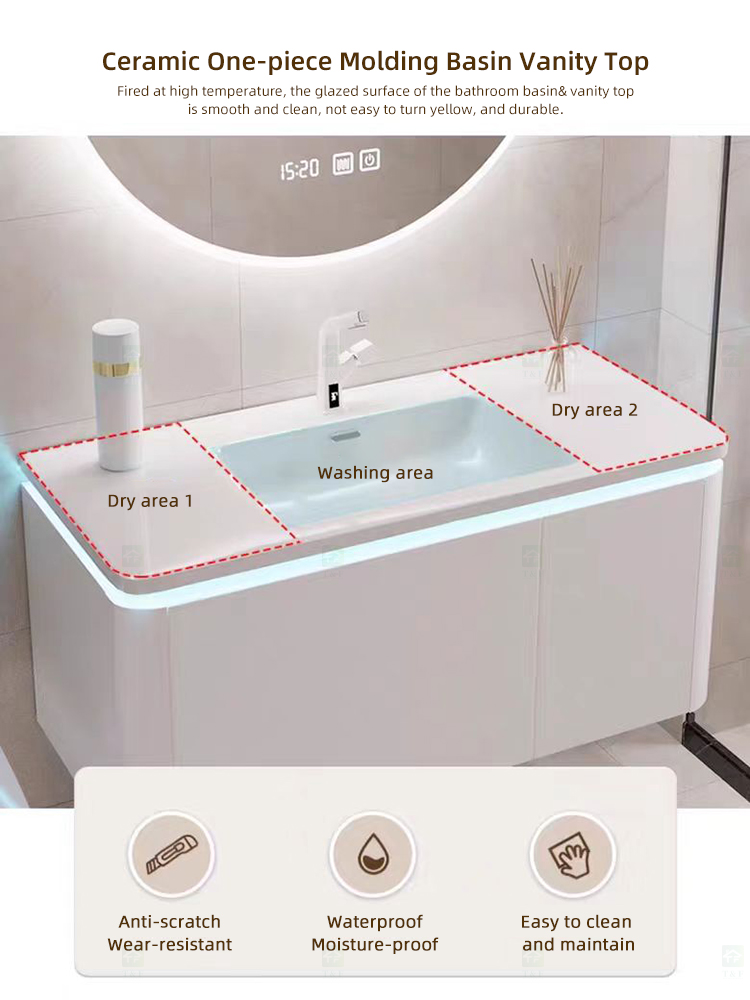 High Quality Modern Wall Hung Mounted Wooden Bathroom Cabinet Vanity Set With Smart LED Mirror and Basin