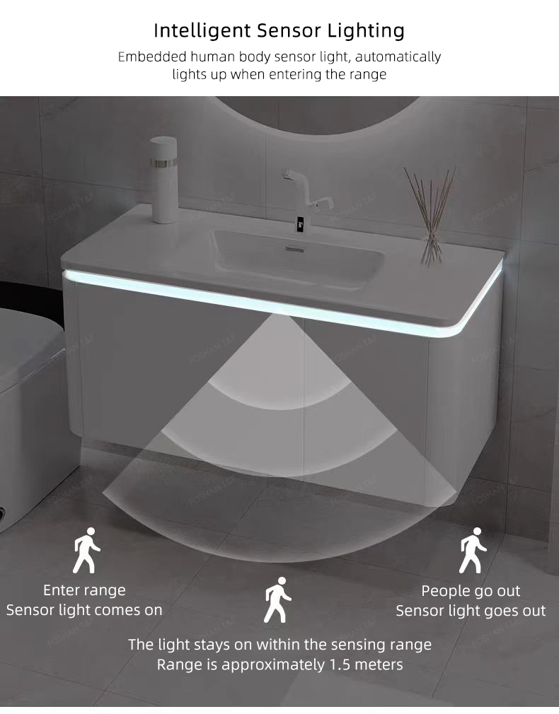 High Quality Modern Wall Hung Mounted Wooden Bathroom Cabinet Vanity Set With Smart LED Mirror and Basin