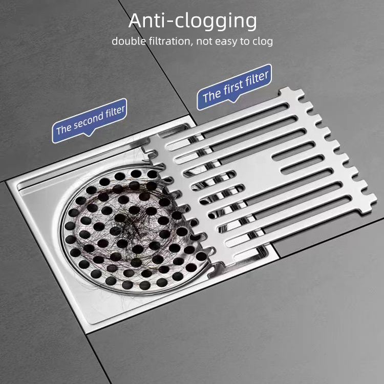 100x100 Insert Square Brass Filter Anti-odor Stainless Steel Bathroom Waste Gate Shower Room Floor Drain