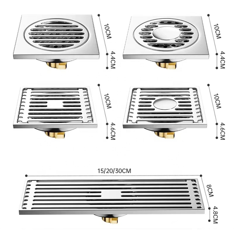 100x100 Insert Square Brass Filter Anti-odor Stainless Steel Bathroom Waste Gate Shower Room Floor Drain