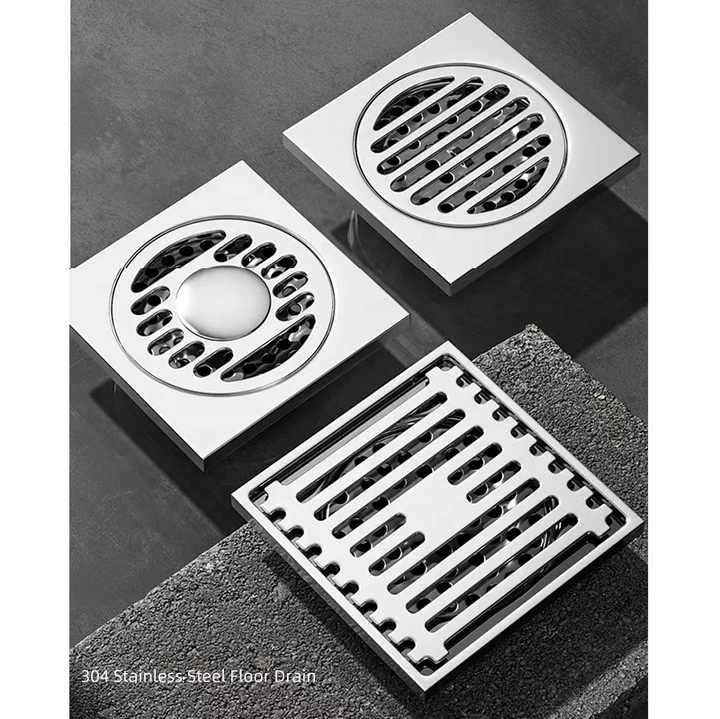 100x100 Insert Square Brass Filter Anti-odor Stainless Steel Bathroom Waste Gate Shower Room Floor Drain