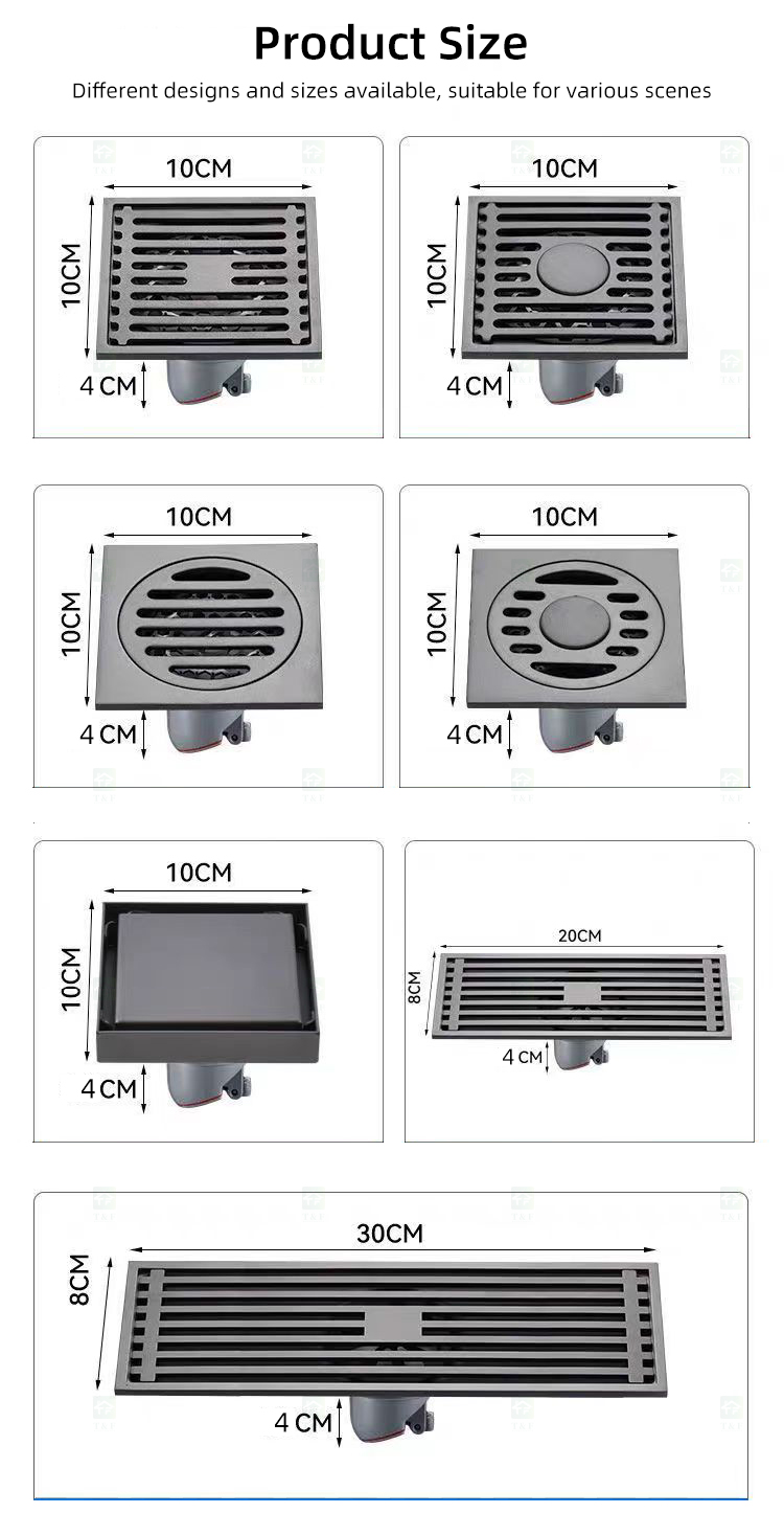 Modern Black Gray Bathroom Shower Accessories Brass 4 Inch Anti Odor SUS 201 304 Stainless Steel Floor Drain