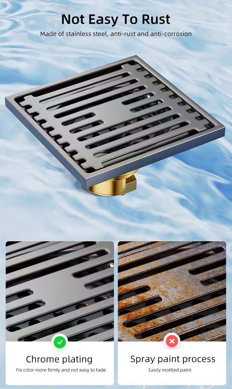 Modern Black Gray Bathroom Shower Accessories Brass 4 Inch Anti Odor SUS 201 304 Stainless Steel Floor Drain