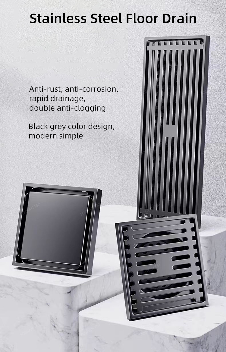 Modern Black Gray Bathroom Shower Accessories Brass 4 Inch Anti Odor SUS 201 304 Stainless Steel Floor Drain