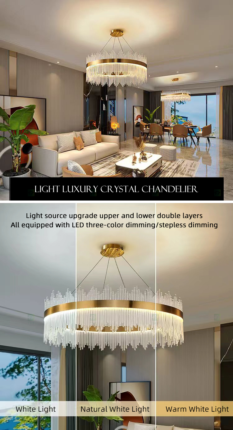 Luxury Post-modern Vintage Round Indoor Gold Crystal Glass Chandeliers Hanging Pendant Ceiling Lamp Lights Fixture