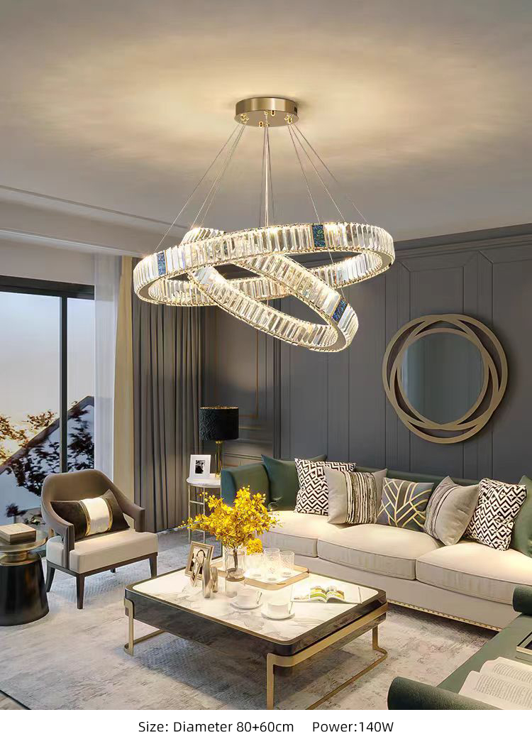 Luxury Decorative Round Circle Ring Stainless Steel Crystal Living Room Hanging Chandeliers Pendant Lights