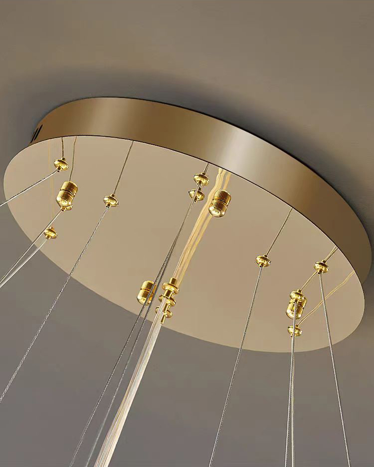 Luxury Decorative Round Circle Ring Stainless Steel Crystal Living Room Hanging Chandeliers Pendant Lights