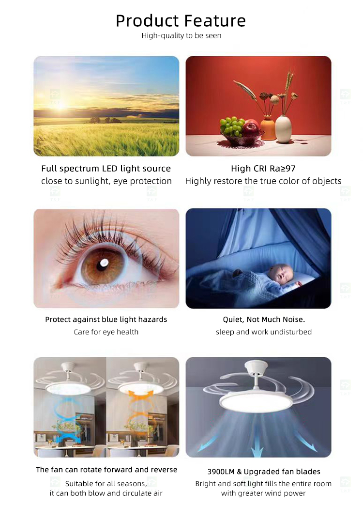 Modern 42 Inch Led Ceiling Fans Lamp Light Fixtures for Home Remote Control Rechargeable Ceiling Fan With Light