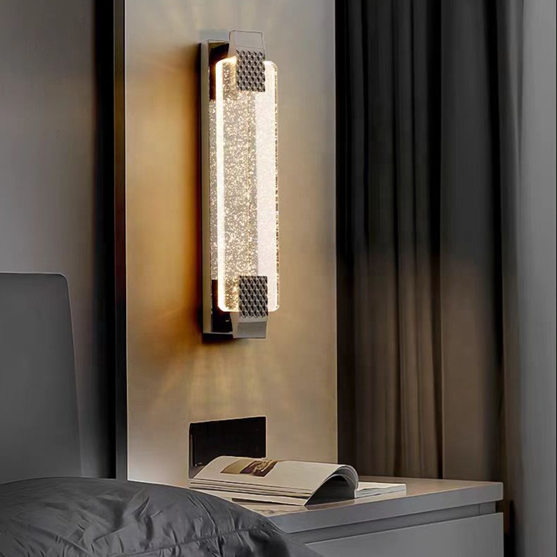 Nordic Modern Indoor Gold Black Luxury K9 Crystal Glass Hotel Bedroom Bedside LED Wall Lamp Light