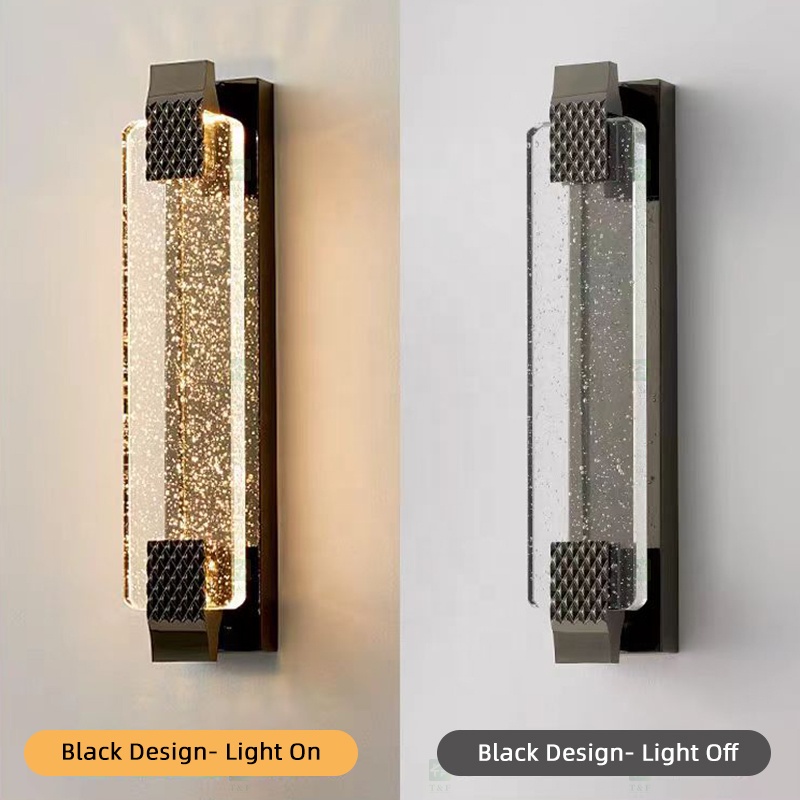 Nordic Modern Indoor Gold Black Luxury K9 Crystal Glass Hotel Bedroom Bedside LED Wall Lamp Light