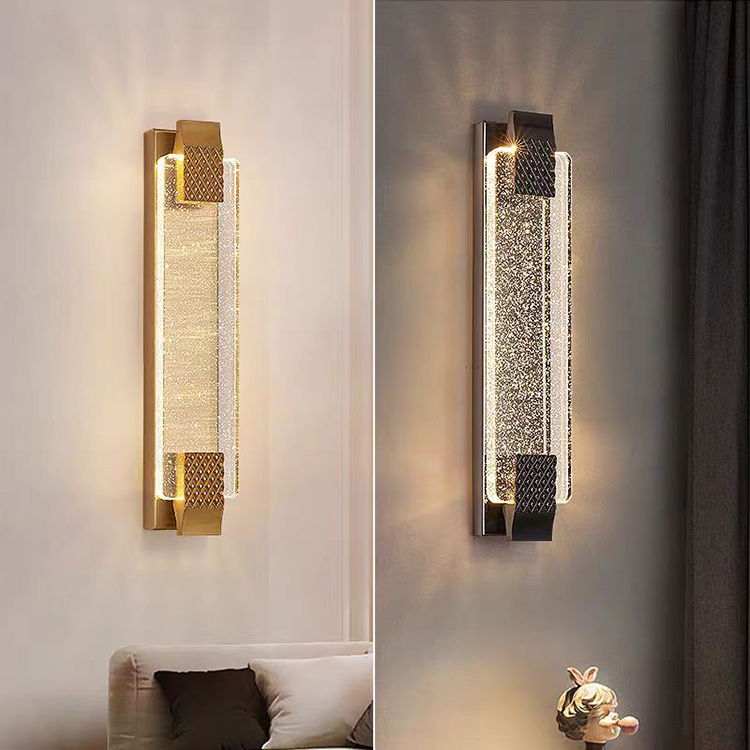 Nordic Modern Indoor Gold Black Luxury K9 Crystal Glass Hotel Bedroom Bedside LED Wall Lamp Light