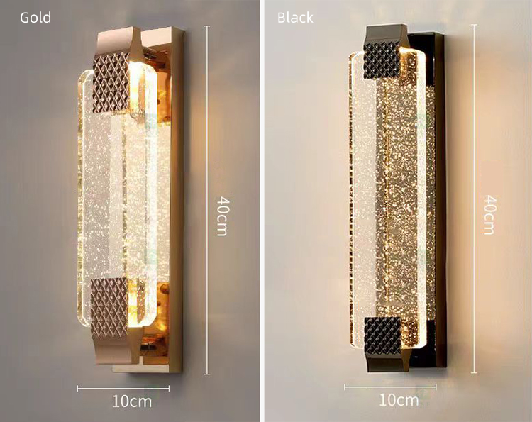 Nordic Modern Indoor Gold Black Luxury K9 Crystal Glass Hotel Bedroom Bedside LED Wall Lamp Light