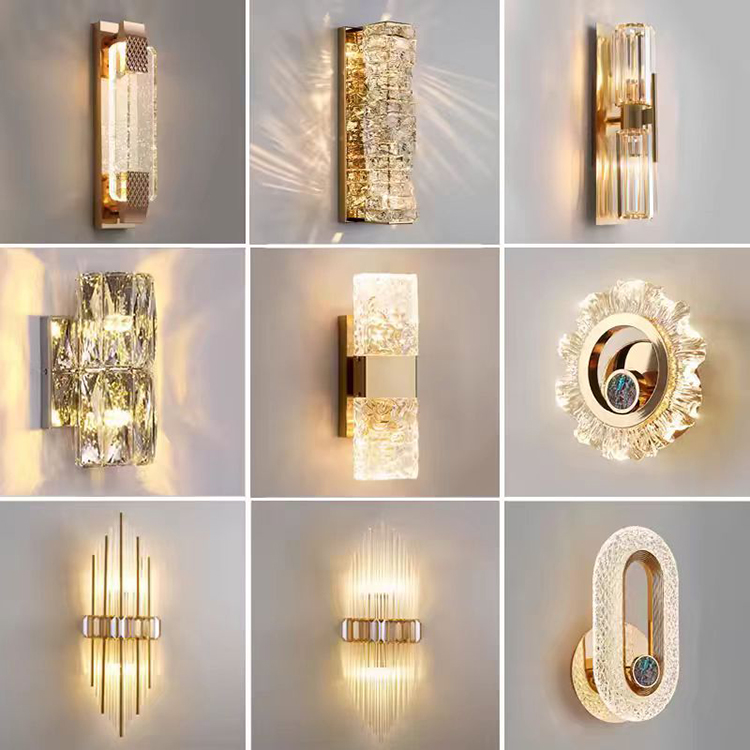 Nordic Modern Indoor Gold Black Luxury K9 Crystal Glass Hotel Bedroom Bedside LED Wall Lamp Light