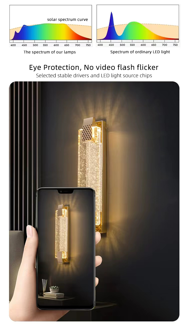 Nordic Modern Indoor Gold Black Luxury K9 Crystal Glass Hotel Bedroom Bedside LED Wall Lamp Light