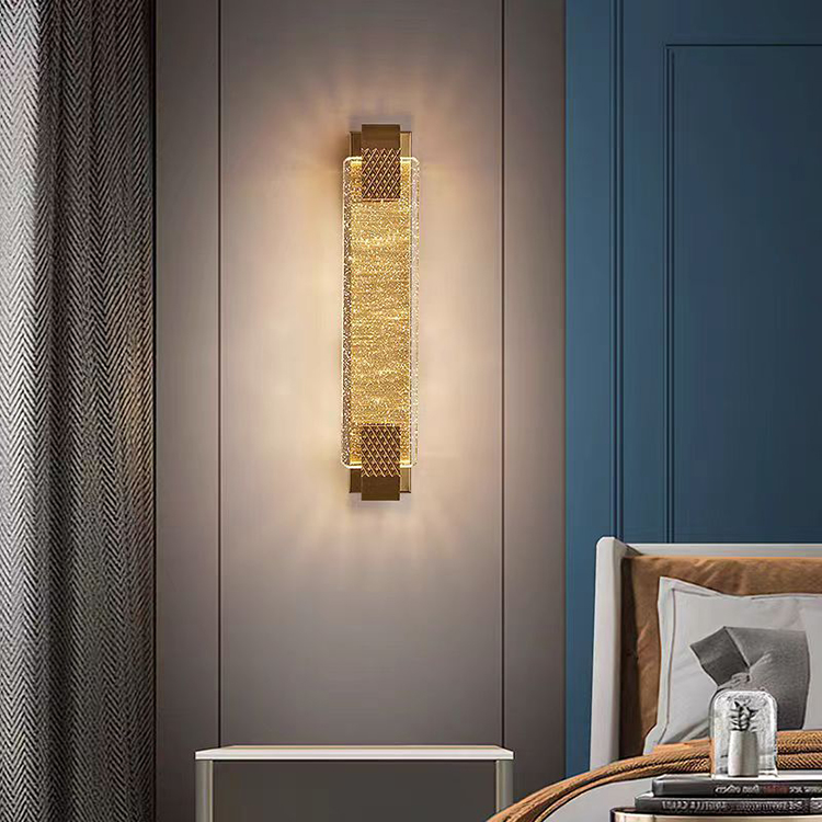 Nordic Modern Indoor Gold Black Luxury K9 Crystal Glass Hotel Bedroom Bedside LED Wall Lamp Light