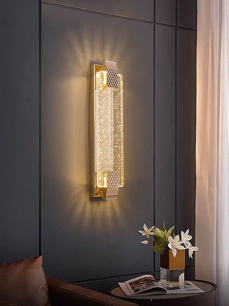 Nordic Modern Indoor Gold Black Luxury K9 Crystal Glass Hotel Bedroom Bedside LED Wall Lamp Light