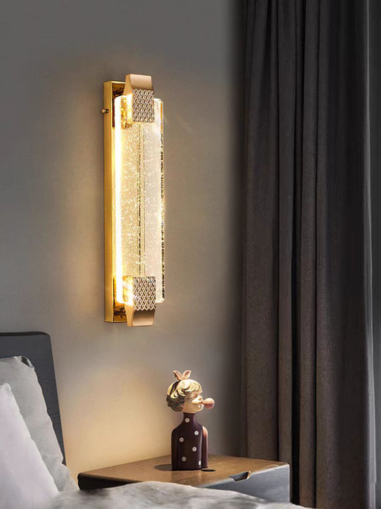 Nordic Modern Indoor Gold Black Luxury K9 Crystal Glass Hotel Bedroom Bedside LED Wall Lamp Light