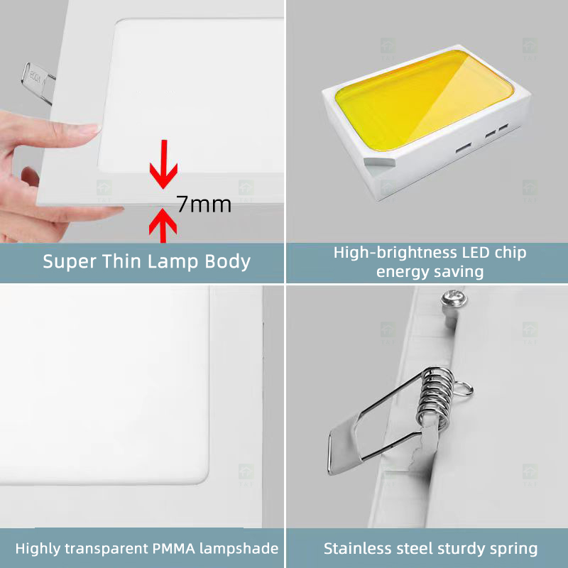 High Quality Ultra Thin Square 3W 6W 9W 12W 18W 24W Aluminum Recessed LED Panel Light for Home Office Ceiling