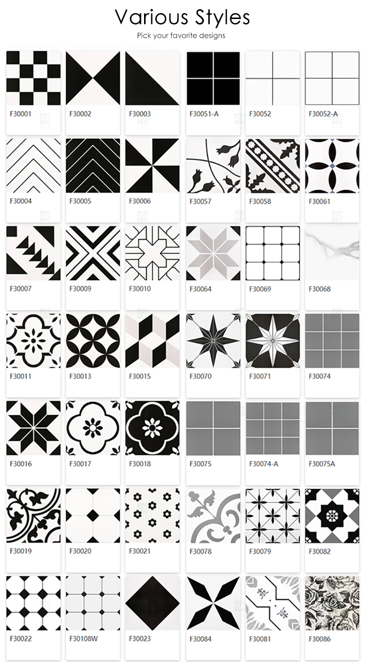 Factory Direct Black and White 300x300 Art Design Anti-slip Matte Kitchen Hotel Bathroom Toilet Balcony Wall Floor Tiles