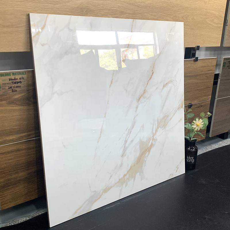 600x600 Glossy Glazed White Marble Tile With Gold Veins 60x60 Carrelage Vitrified Porcelain Floor Tiles