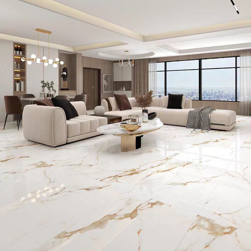 600x600 Glossy Glazed White Marble Tile With Gold Veins 60x60 Carrelage Vitrified Porcelain Floor Tiles