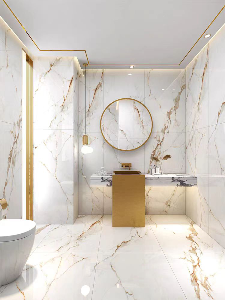 600x600 Glossy Glazed White Marble Tile With Gold Veins 60x60 Carrelage Vitrified Porcelain Floor Tiles
