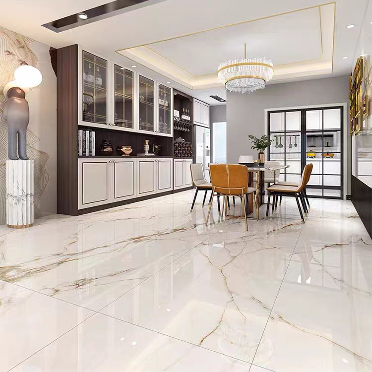 600x600 Glossy Glazed White Marble Tile With Gold Veins 60x60 Carrelage Vitrified Porcelain Floor Tiles