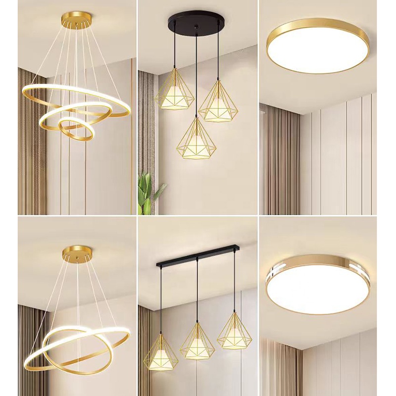 Home Decoration 3 Ring Gold Gold Nordic Luxury Led Iron Ceiling Hanging Pendant Lighting Fixture Chandeliers