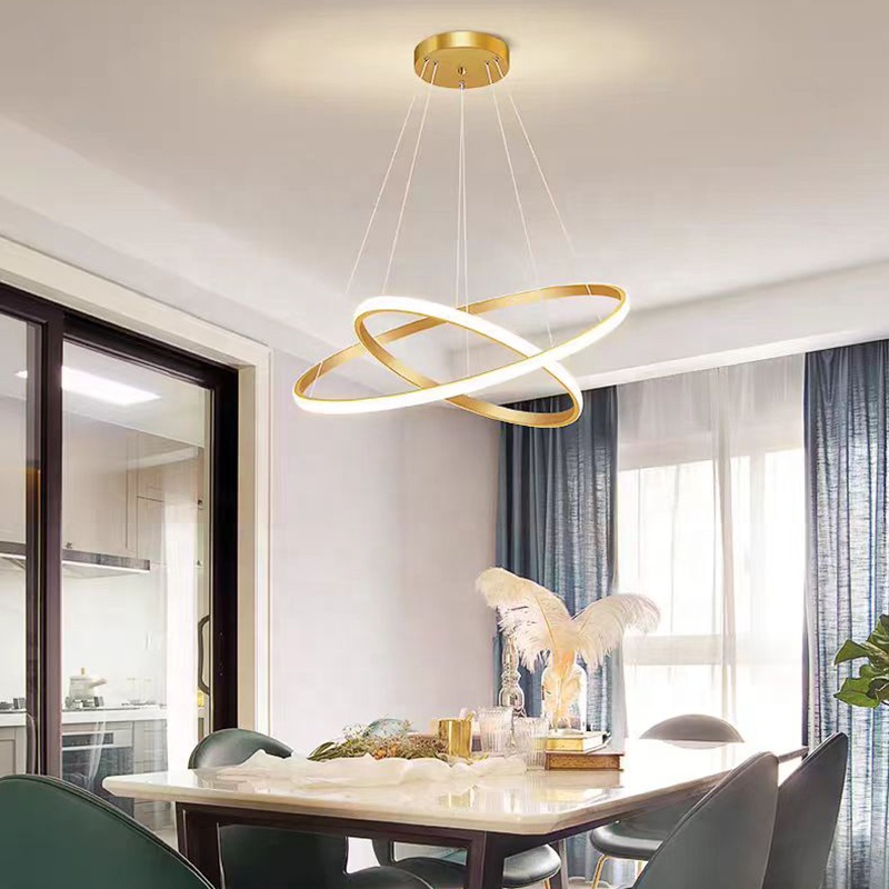Home Decoration 3 Ring Gold Gold Nordic Luxury Led Iron Ceiling Hanging Pendant Lighting Fixture Chandeliers