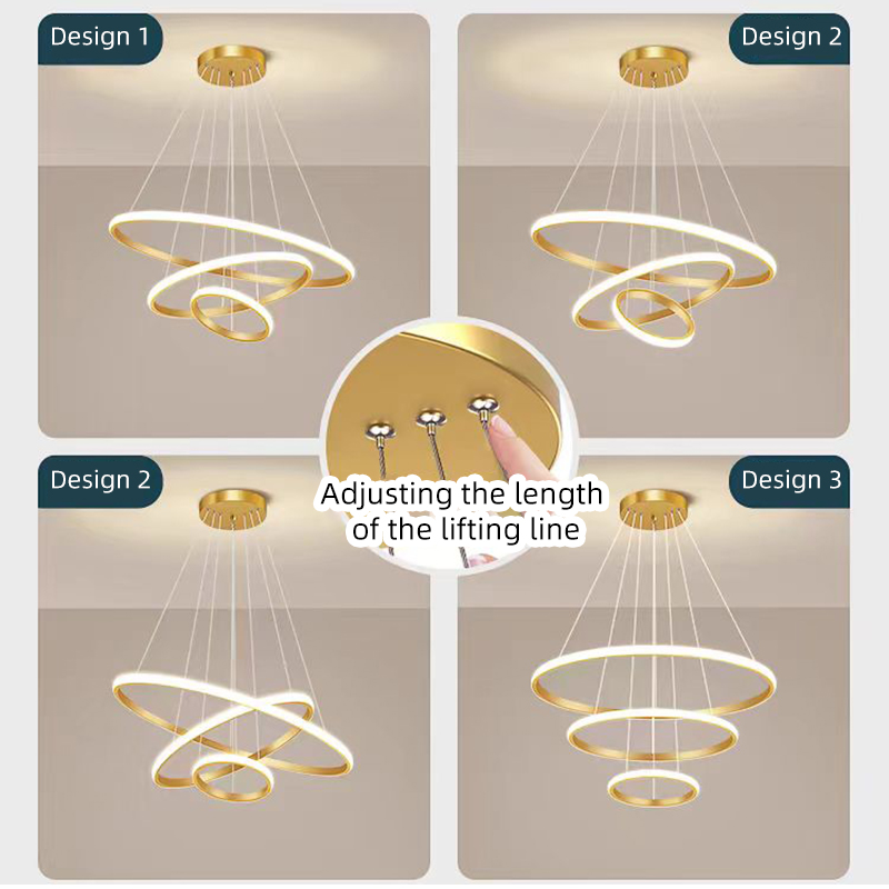 Home Decoration 3 Ring Gold Gold Nordic Luxury Led Iron Ceiling Hanging Pendant Lighting Fixture Chandeliers