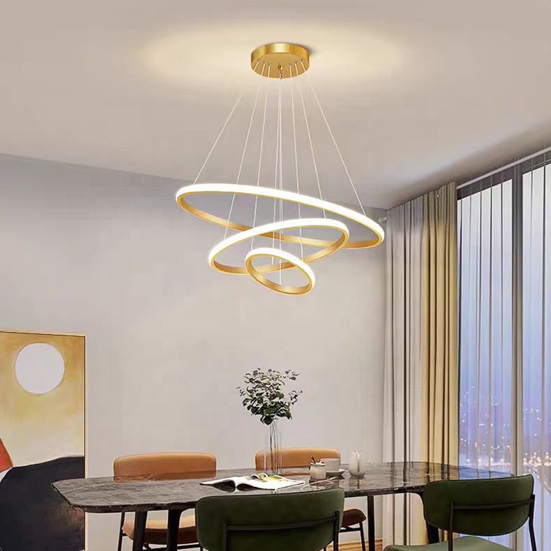 Home Decoration 3 Ring Gold Gold Nordic Luxury Led Iron Ceiling Hanging Pendant Lighting Fixture Chandeliers