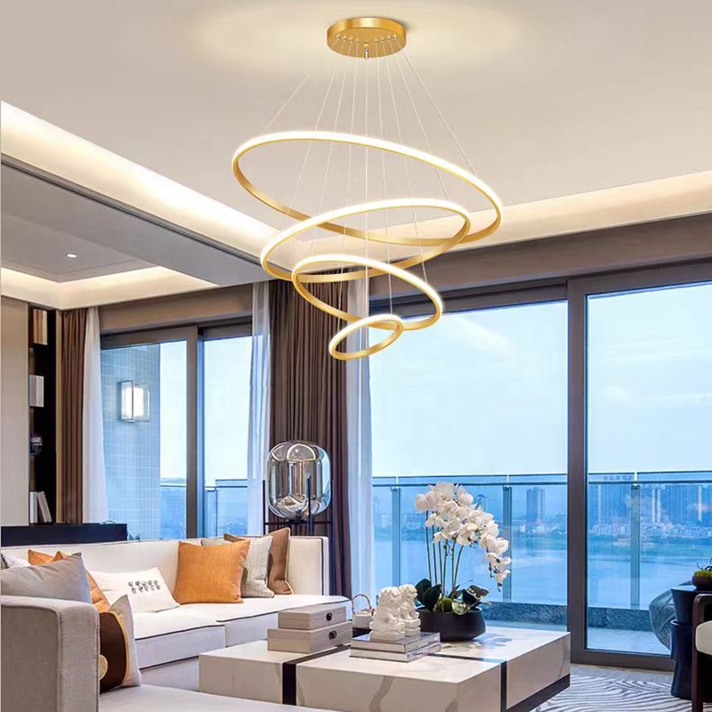 Home Decoration 3 Ring Gold Gold Nordic Luxury Led Iron Ceiling Hanging Pendant Lighting Fixture Chandeliers