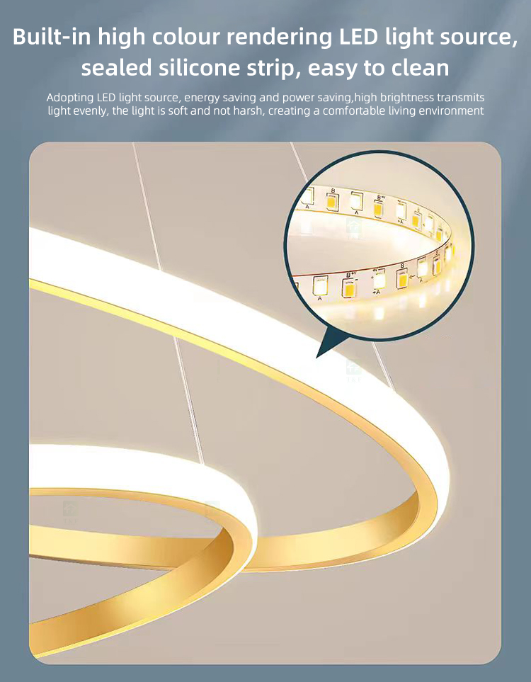 Home Decoration 3 Ring Gold Gold Nordic Luxury Led Iron Ceiling Hanging Pendant Lighting Fixture Chandeliers