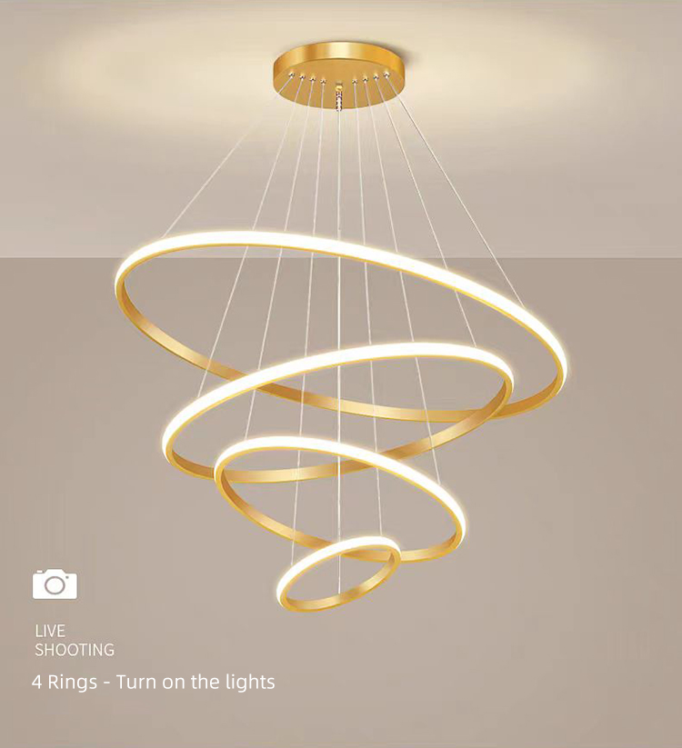 Home Decoration 3 Ring Gold Gold Nordic Luxury Led Iron Ceiling Hanging Pendant Lighting Fixture Chandeliers