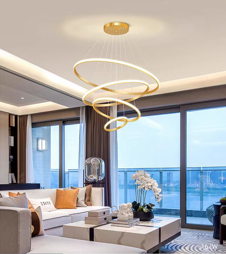 Home Decoration 3 Ring Gold Gold Nordic Luxury Led Iron Ceiling Hanging Pendant Lighting Fixture Chandeliers