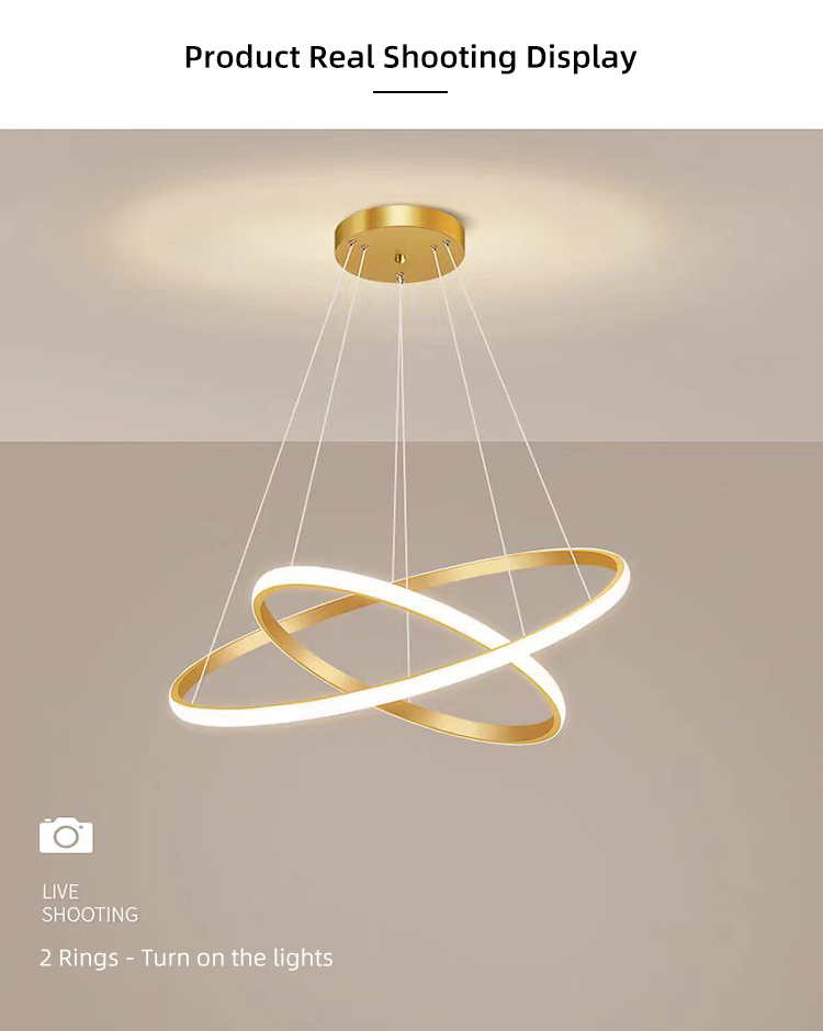 Home Decoration 3 Ring Gold Gold Nordic Luxury Led Iron Ceiling Hanging Pendant Lighting Fixture Chandeliers