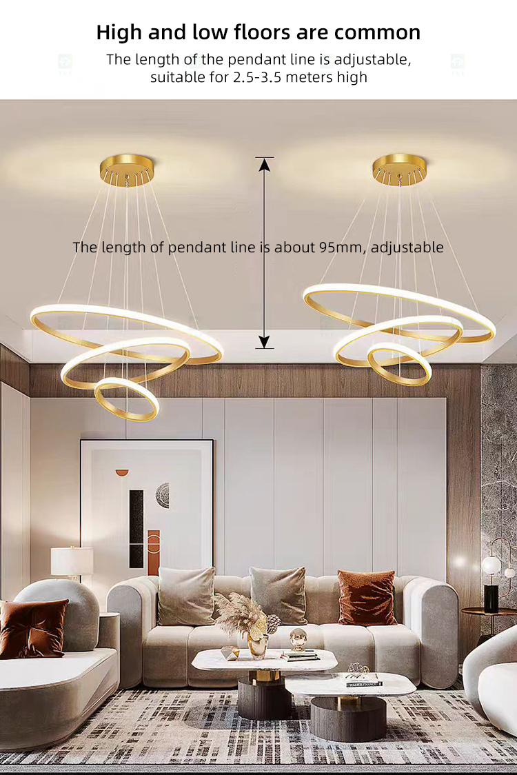 Home Decoration 3 Ring Gold Gold Nordic Luxury Led Iron Ceiling Hanging Pendant Lighting Fixture Chandeliers