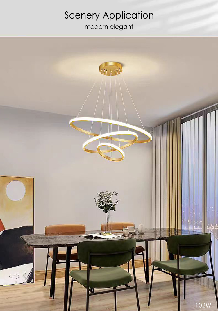 Home Decoration 3 Ring Gold Gold Nordic Luxury Led Iron Ceiling Hanging Pendant Lighting Fixture Chandeliers
