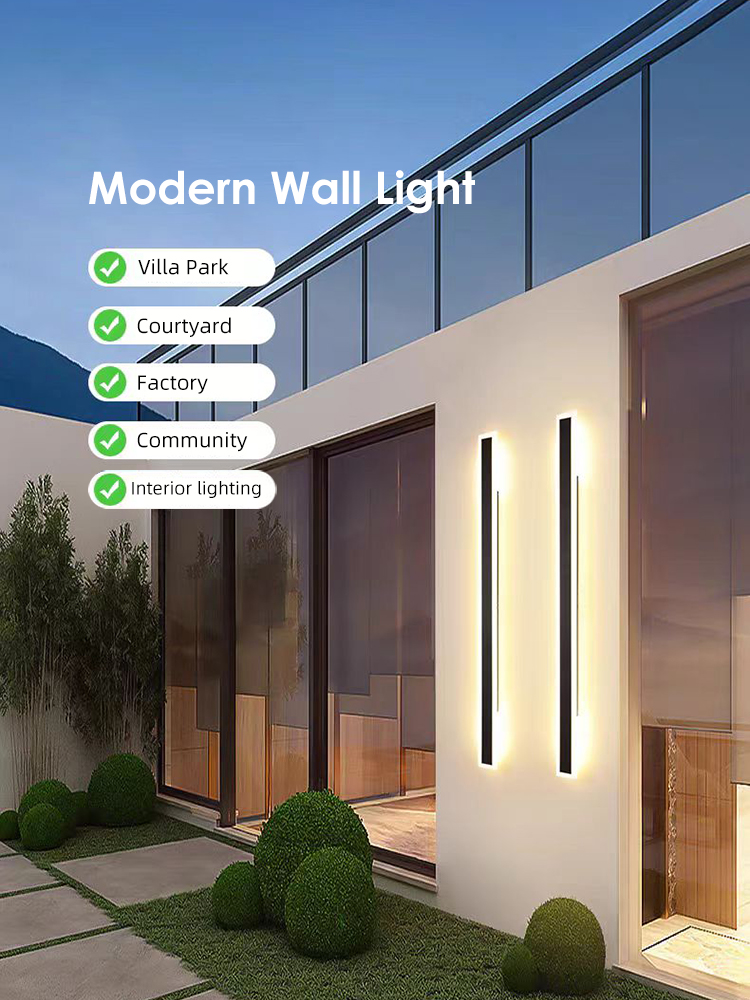 Modern IP65 Waterproof Outdoor Exterior LED Linear Strip Wall Mounted Light for Wall Home Courtyard Outdoor Wall Light